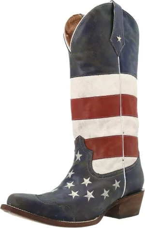ROPER Womens American Beauty Distressed Round Toe Western Cowboy Boots Ankle Low Heel 1-2" - Brown