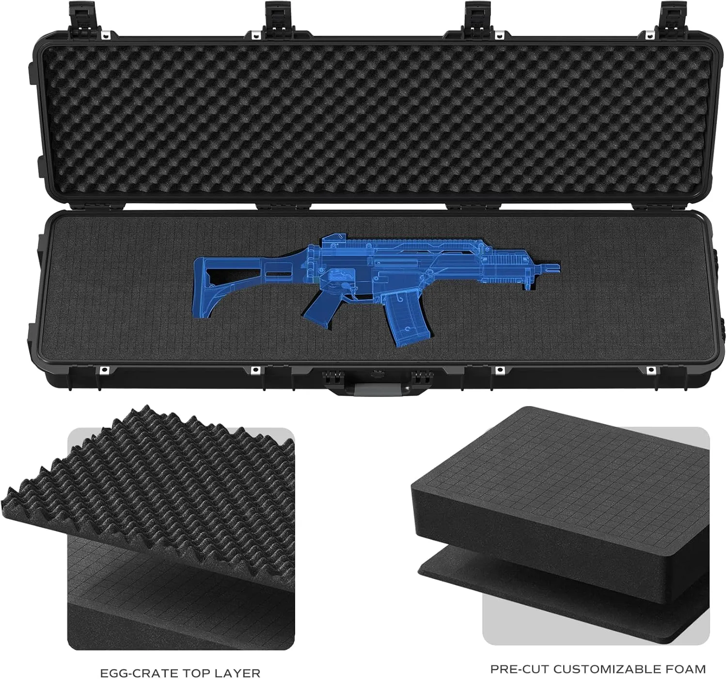 RPNB Tactical Rifle Case, All Weather Hard Gun Case with Wheels and Fully Customizable Cubed Foam, Waterproof Hard Rifle Case for Rifles Shotguns, Airsoft Guns, Drones and More, w/TSA Specs