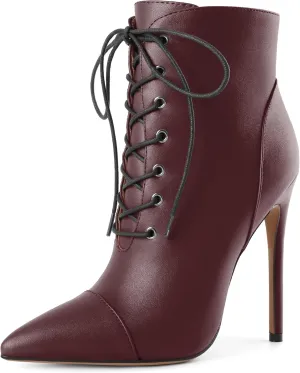 SAMMITOP Women's Pointed Toe Lace Up Ankle Boots,Animal Print Short Booties