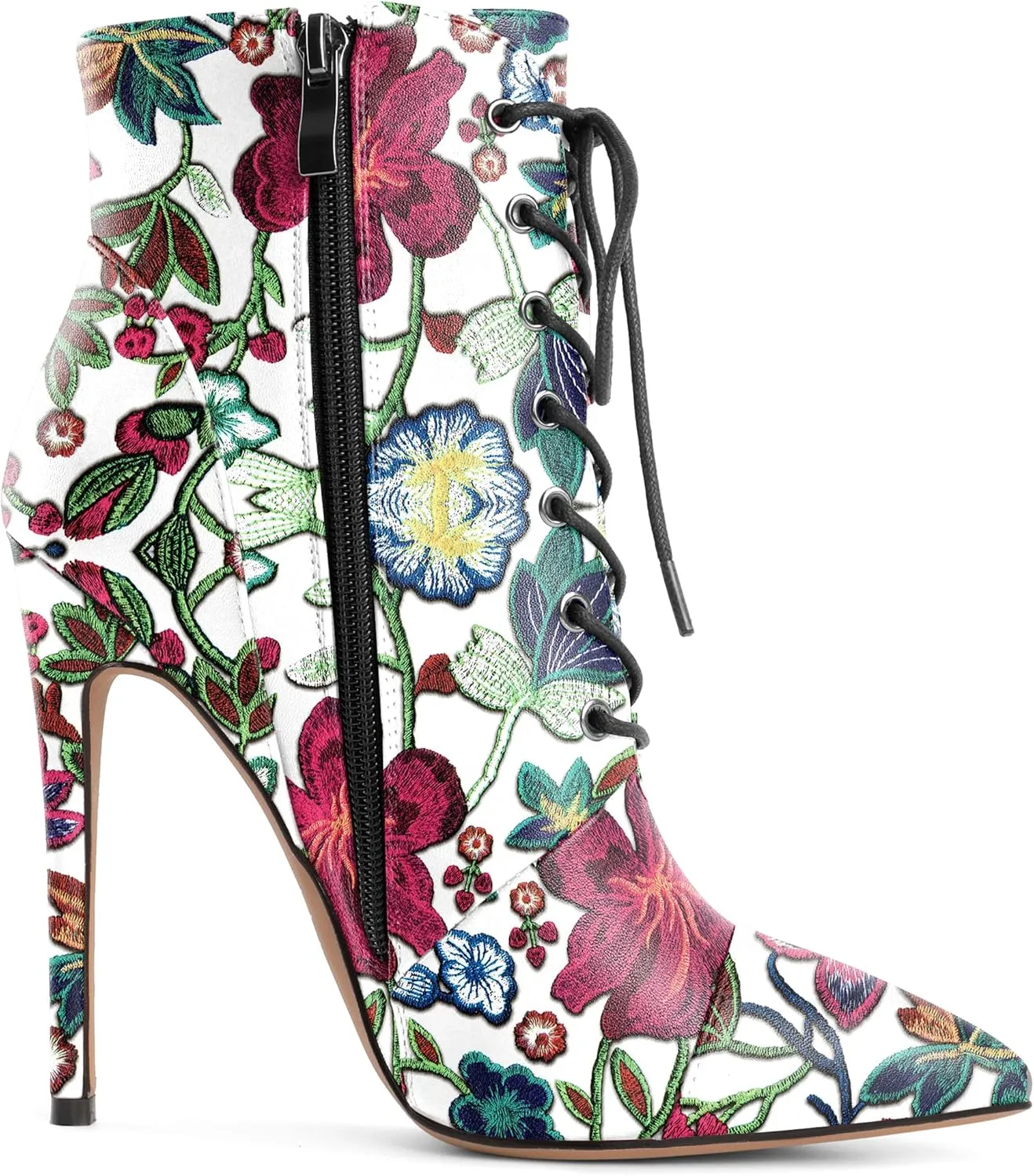 SAMMITOP Women's Pointed Toe Lace Up Ankle Boots,Animal Print Short Booties