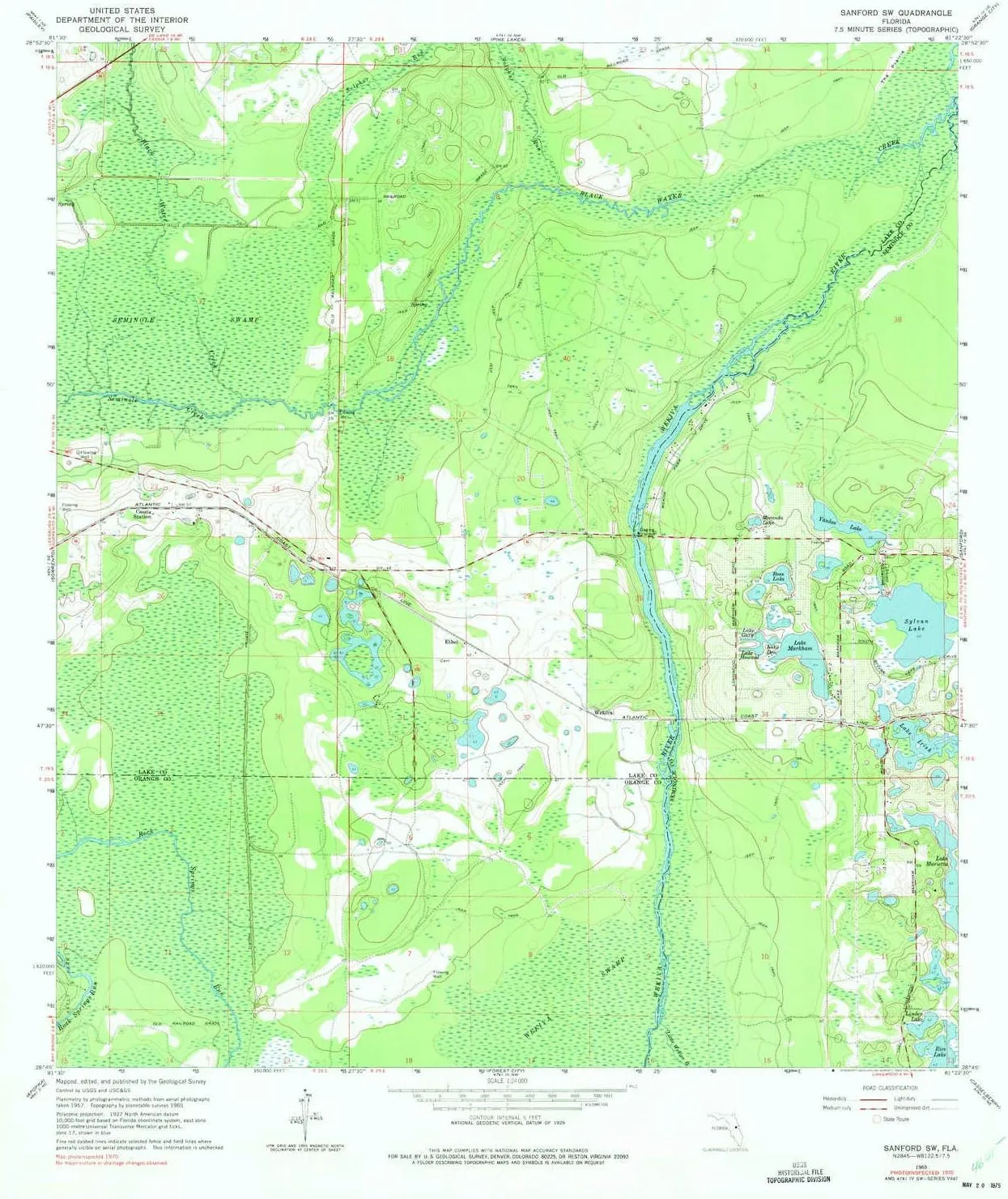 Sanford SW FL topo map, 1:24000 Scale, 7.5 X 7.5 Minute, Historical, 1965, Updated 1975, 27 x 23 in