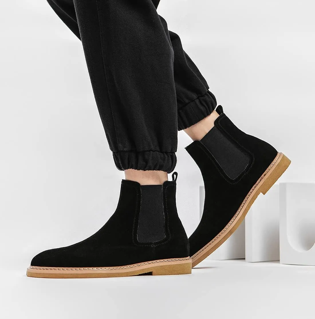 Santimon Men's Chelsea Boots Casual Chukka Ankle Boots Classic Elastic Dress Boots for Men