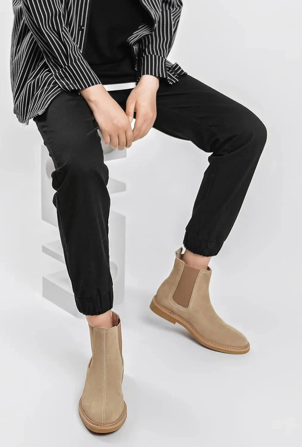 Santimon Men's Chelsea Boots Casual Chukka Ankle Boots Classic Elastic Dress Boots for Men