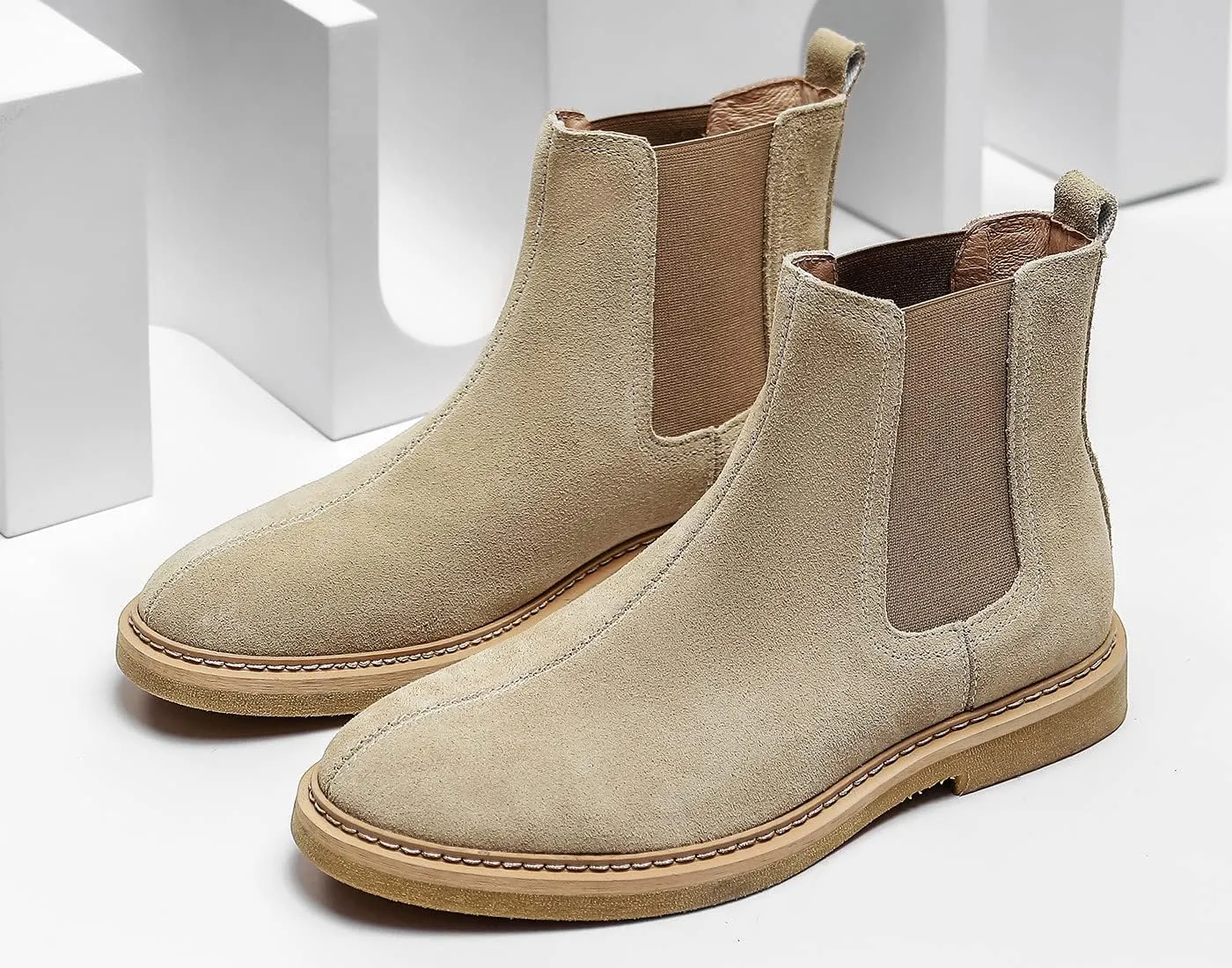 Santimon Men's Chelsea Boots Casual Chukka Ankle Boots Classic Elastic Dress Boots for Men