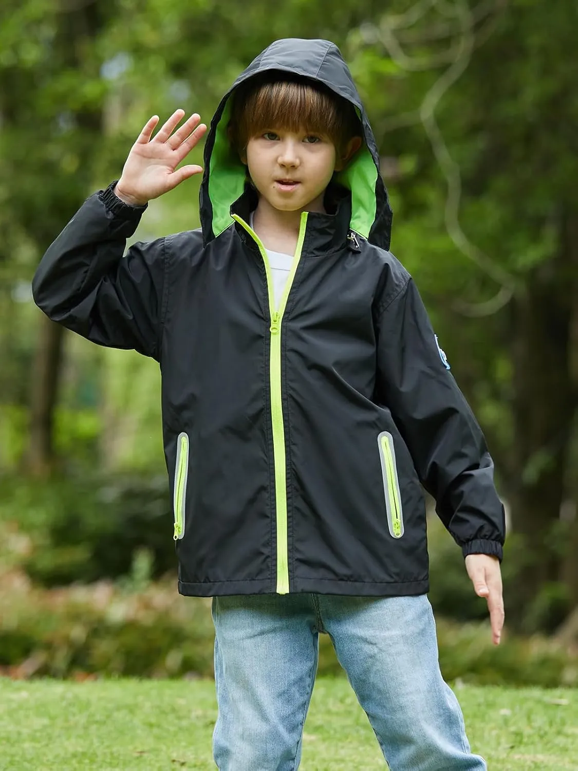 SaphiRose Kids Rain Jacket Waterproof Raincoat Mesh Lined Coat with Removable Hood for Boys Girls