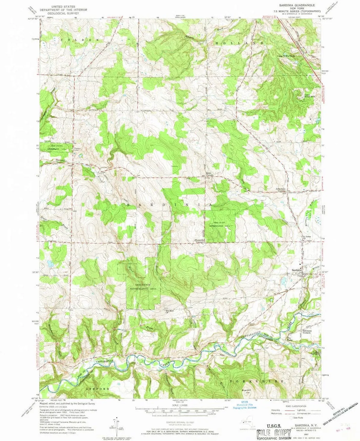 Sardinia NY topo map, 1:24000 Scale, 7.5 X 7.5 Minute, Historical, 1957, Updated 1969, 27 x 22.1 in