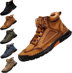 Sawbehind Men's Comfortable Handmade Leather Boots, Sawbehind Leather Boots,Waterproof, Arch Support, Spacious Toe Box
