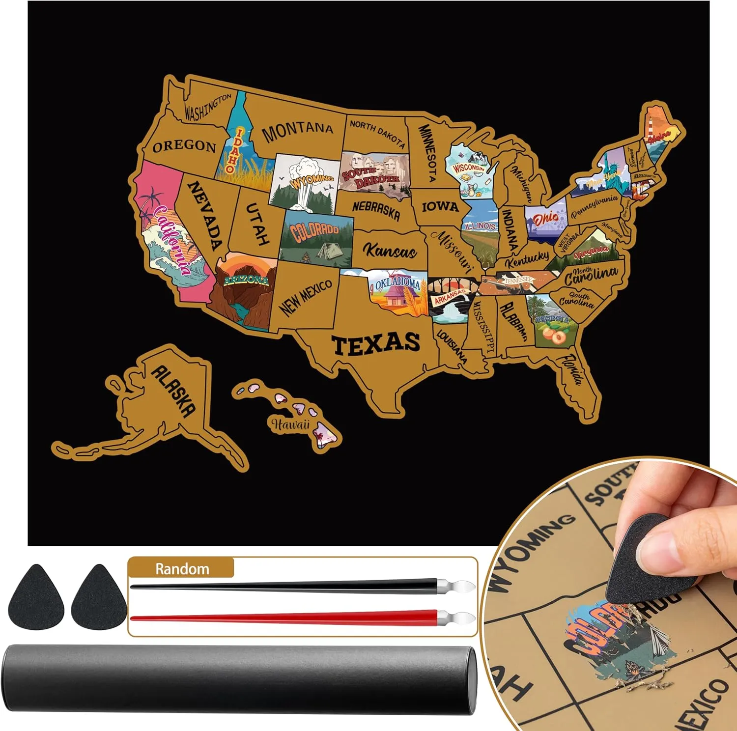 Scratch Off Map Of United States, USA State Scratch Sticker Travel RV Map Wall Poster Birthday DIY Gifts For Kids, Travelers RV Adventure Journal 19.6x15.7 Inches USA Scratch Off Map&Tools