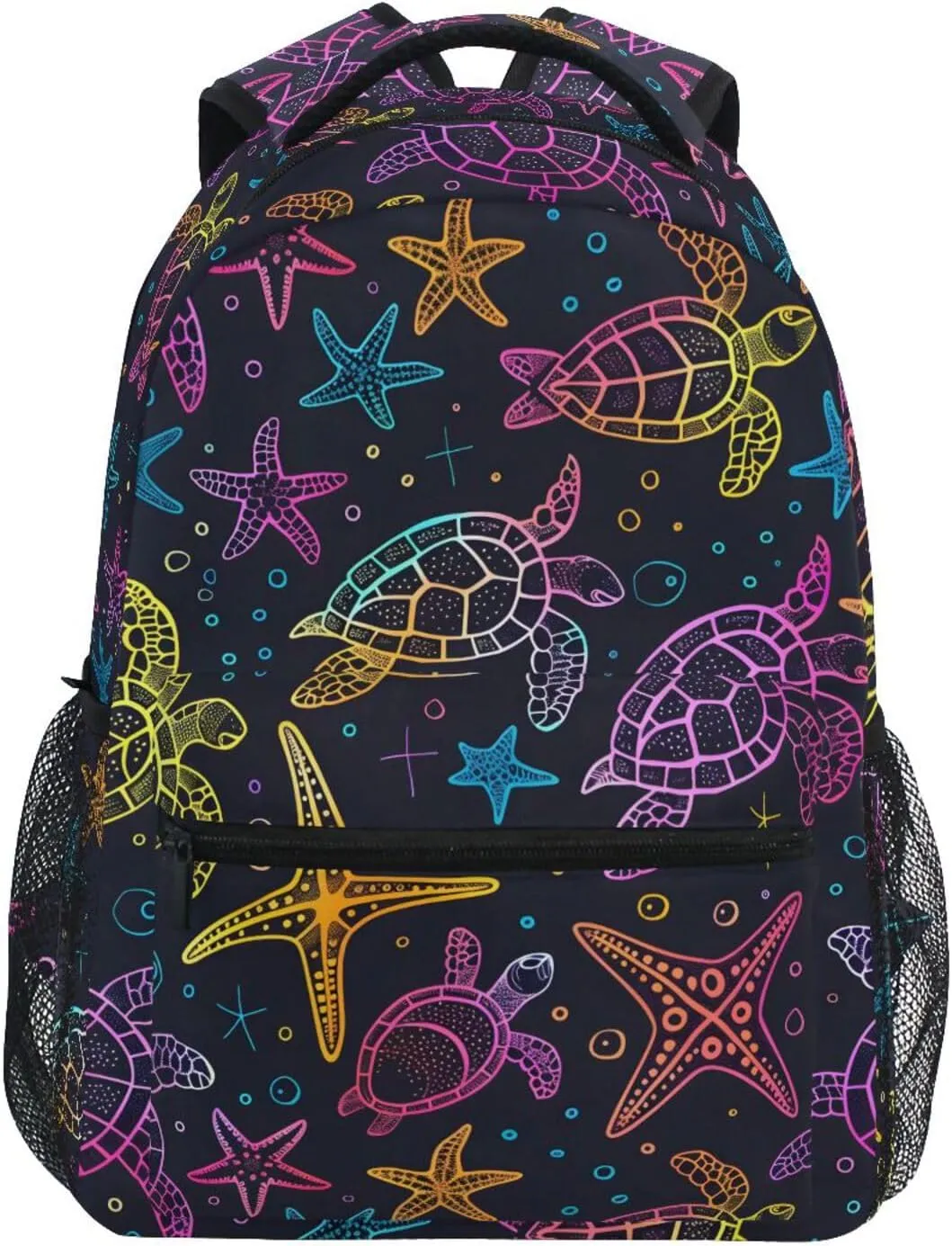 Sea Turtle Starfish Neon School Kids Backpack for Boys Girls Laptop Backpack Lightweight Travel Bag for Women Men