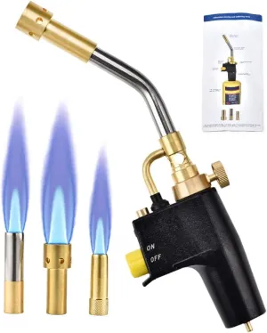 SEAAN Propane Torch Head with 3 Nozzles, Trigger Start Mapp/Map Propane Gas Torch W/Push Button Igniter, Welding Torch Head for MAPP, MAP/PRO Fuel Cylinder