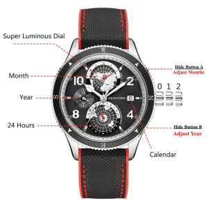 SEAKOSS Men's Diving Watch 1963 Earth Automatic Mechanical Watch Year Month 24Hours Display 100m Dive Super Luminous Wristwatch