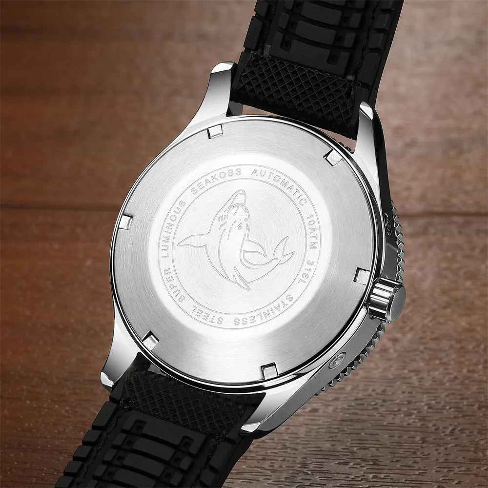 SEAKOSS Men's Diving Watch 1963 Earth Automatic Mechanical Watch Year Month 24Hours Display 100m Dive Super Luminous Wristwatch
