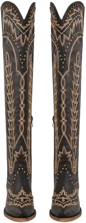 sexytag Cowgirl Boots Thigh High Wide Calf Embroidered Western Cowboy Boots