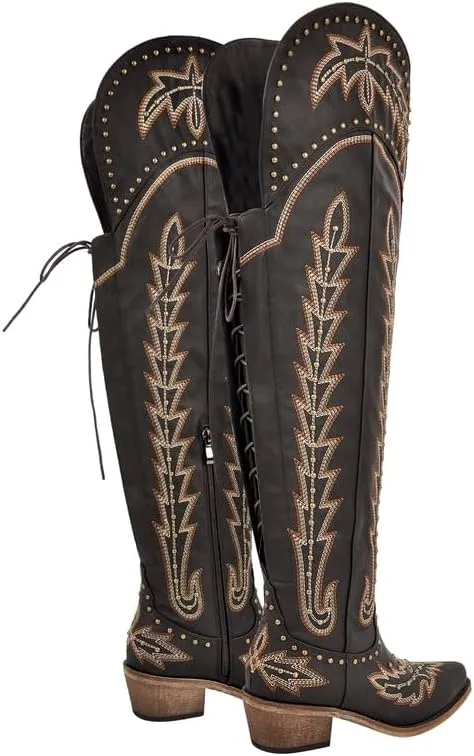 sexytag Cowgirl Boots Thigh High Wide Calf Embroidered Western Cowboy Boots