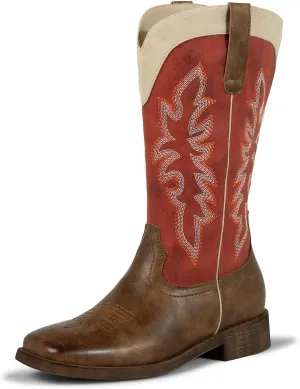 SheSole Cowboy Boots For Women Square Toe Wide Calf Cowgirl Boots Ladies Western Boots Red Green Brown