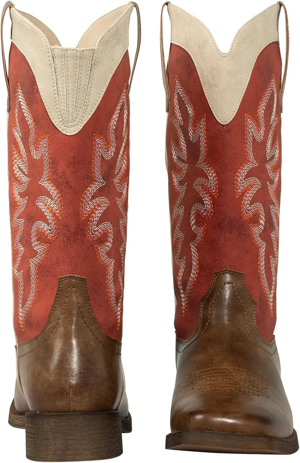 SheSole Cowboy Boots For Women Square Toe Wide Calf Cowgirl Boots Ladies Western Boots Red Green Brown