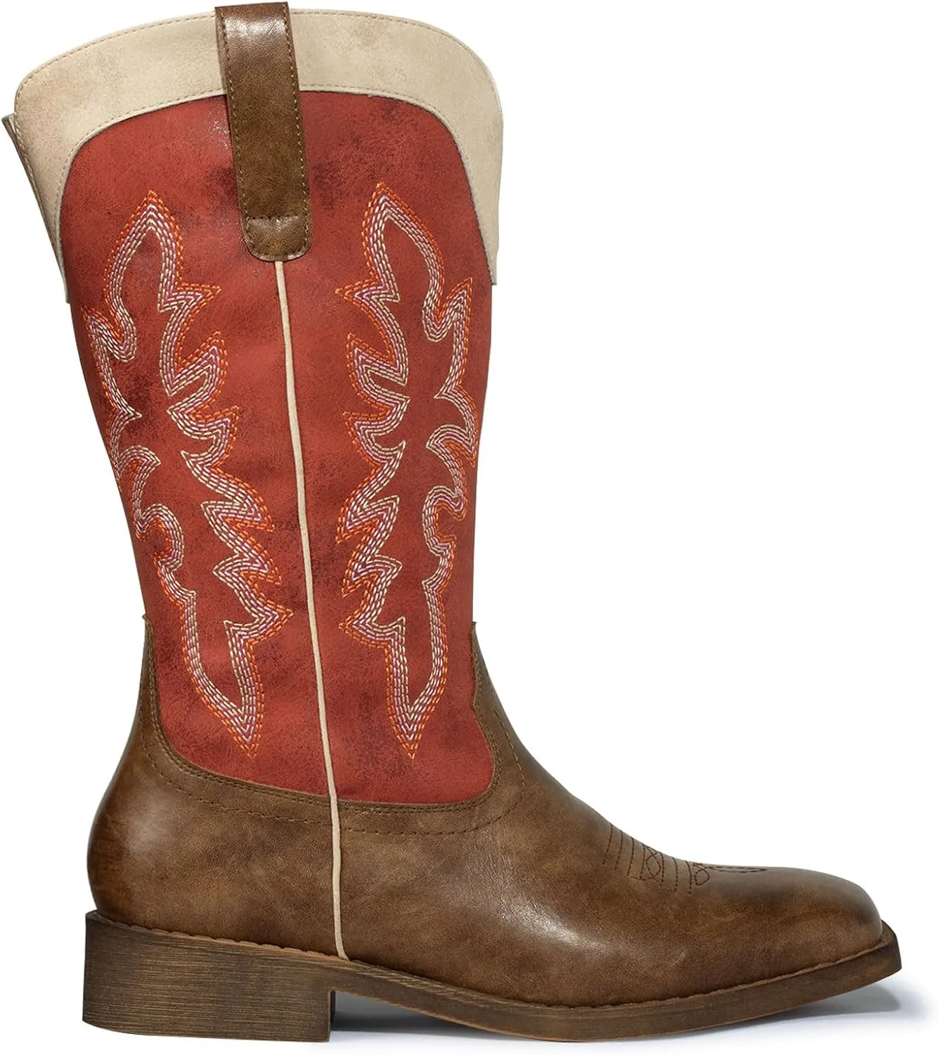 SheSole Cowboy Boots For Women Square Toe Wide Calf Cowgirl Boots Ladies Western Boots Red Green Brown