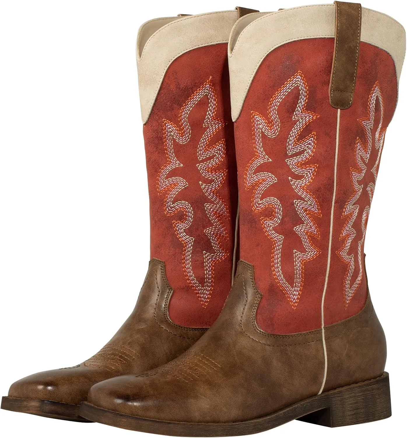 SheSole Cowboy Boots For Women Square Toe Wide Calf Cowgirl Boots Ladies Western Boots Red Green Brown