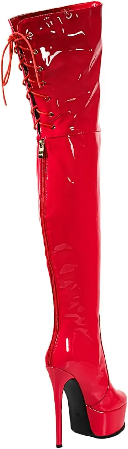 Shiny leather Thigh high boots Stiletto heels Platform Over the knee Round toe back zipper Sexy Front zipper Strappy high heel Cosplay Custume unisex boots for Women