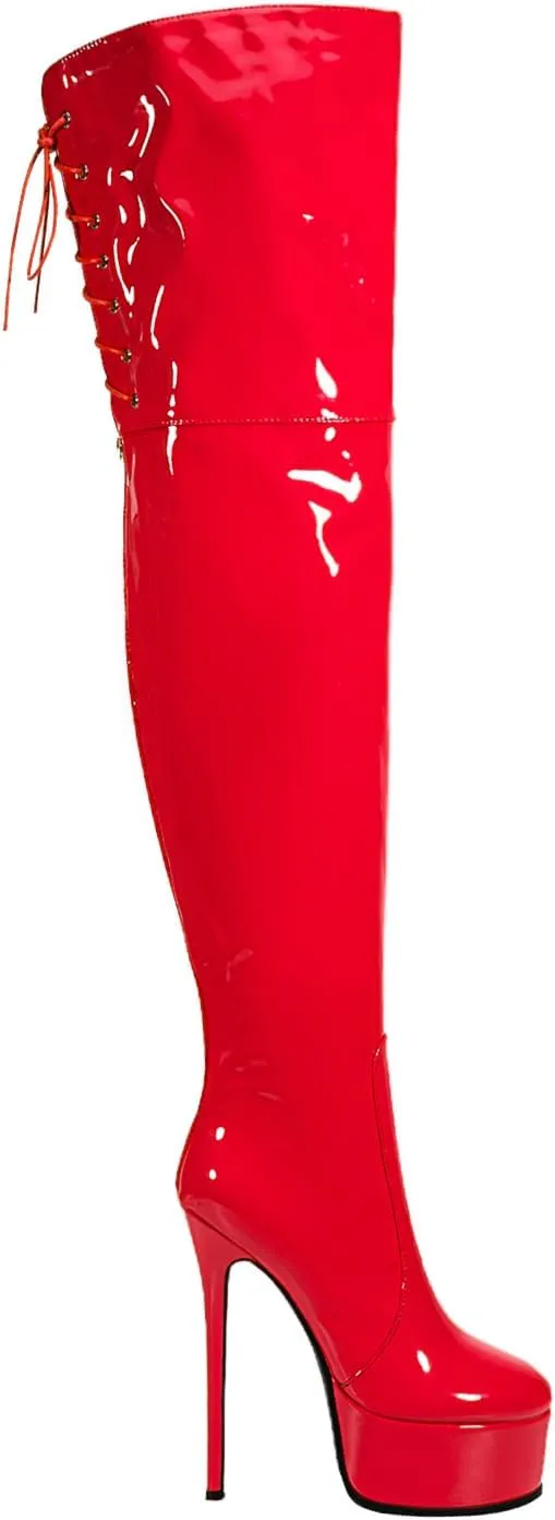 Shiny leather Thigh high boots Stiletto heels Platform Over the knee Round toe back zipper Sexy Front zipper Strappy high heel Cosplay Custume unisex boots for Women