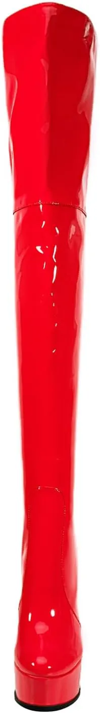 Shiny leather Thigh high boots Stiletto heels Platform Over the knee Round toe back zipper Sexy Front zipper Strappy high heel Cosplay Custume unisex boots for Women
