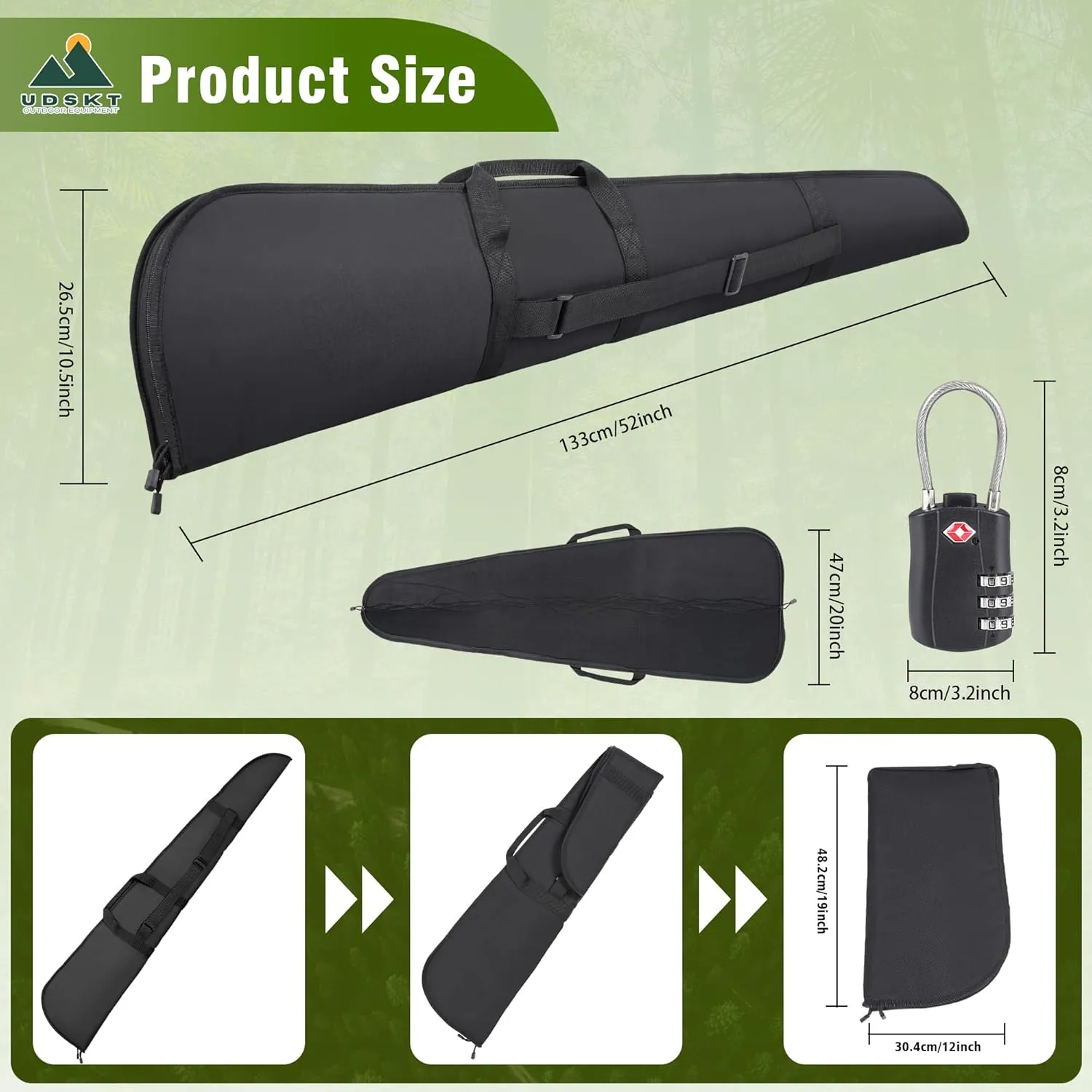 Shotgun Case with TSA locks, Rifle Case 52" Thick Padding, Gun Cases Accessories Lockable Zippers, Rifles Bag with Adjustable Shoulder Strap