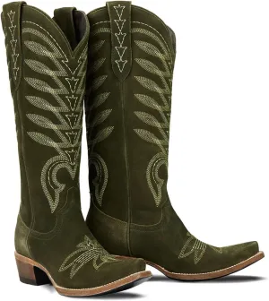 SIFINELAR Women's Square Toe Cowboy Cowgirl Boots Embroidered knee high Calf Western Boots Fashion Dress Low Chunky Heel boots for All Occasion