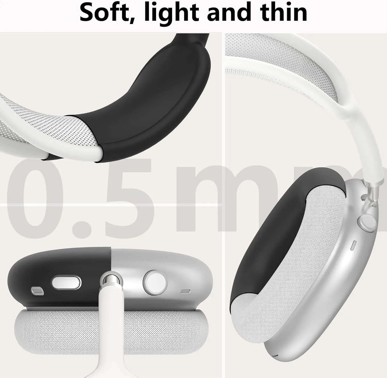 Silicone Case Cover for AirPods Max Headphones,Ear Pad Case Cover/Ear Cups Cover/Headband Cover for AirPods Max (USB-C/Lightning)(2024/2020),Accessories Silicone Protector for Apple AirPods Max, Black