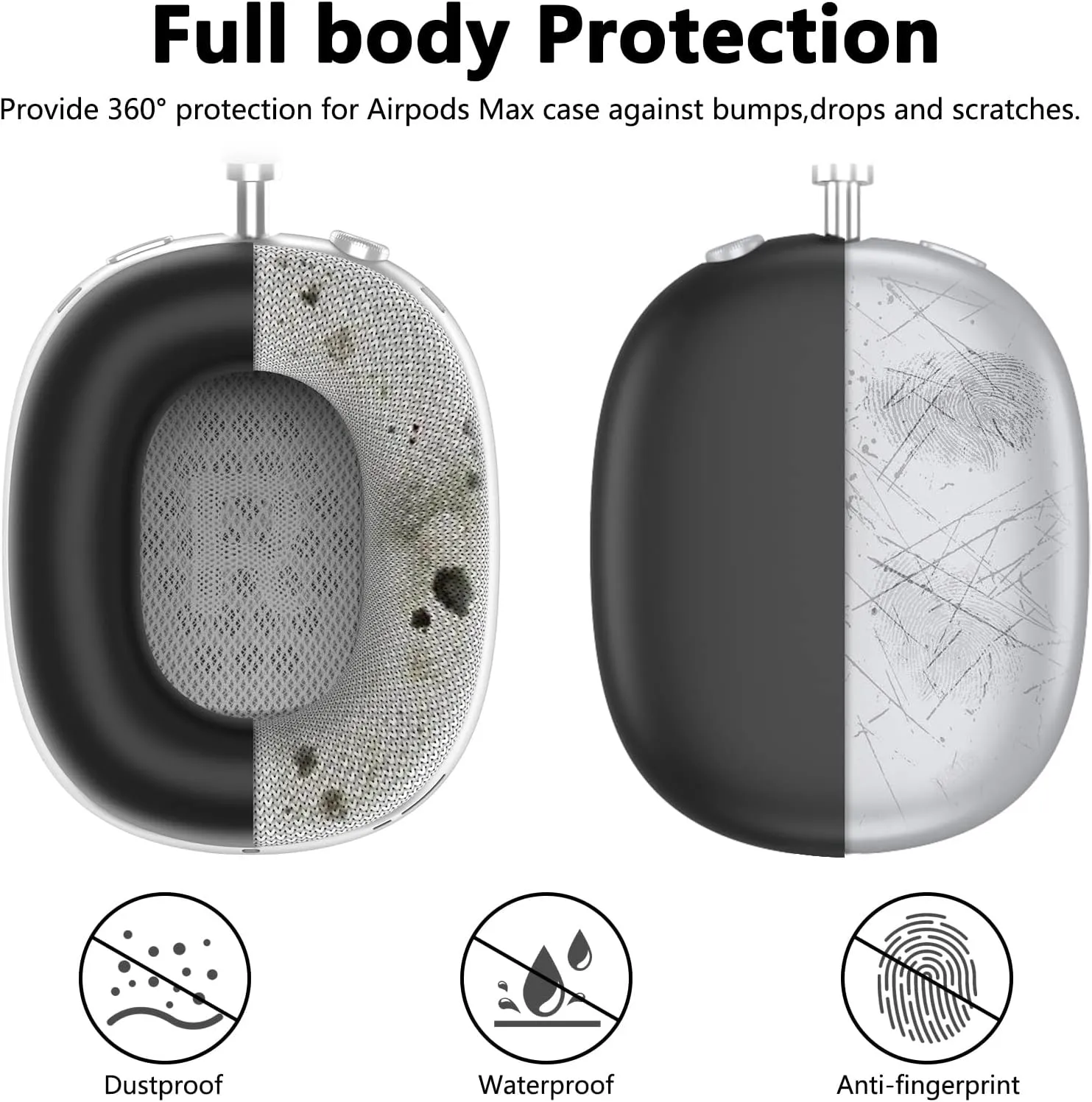 Silicone Case Cover for AirPods Max Headphones,Ear Pad Case Cover/Ear Cups Cover/Headband Cover for AirPods Max (USB-C/Lightning)(2024/2020),Accessories Silicone Protector for Apple AirPods Max, Black