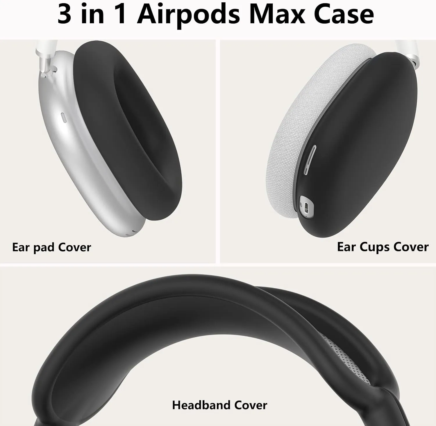 Silicone Case Cover for AirPods Max Headphones,Ear Pad Case Cover/Ear Cups Cover/Headband Cover for AirPods Max (USB-C/Lightning)(2024/2020),Accessories Silicone Protector for Apple AirPods Max, Black