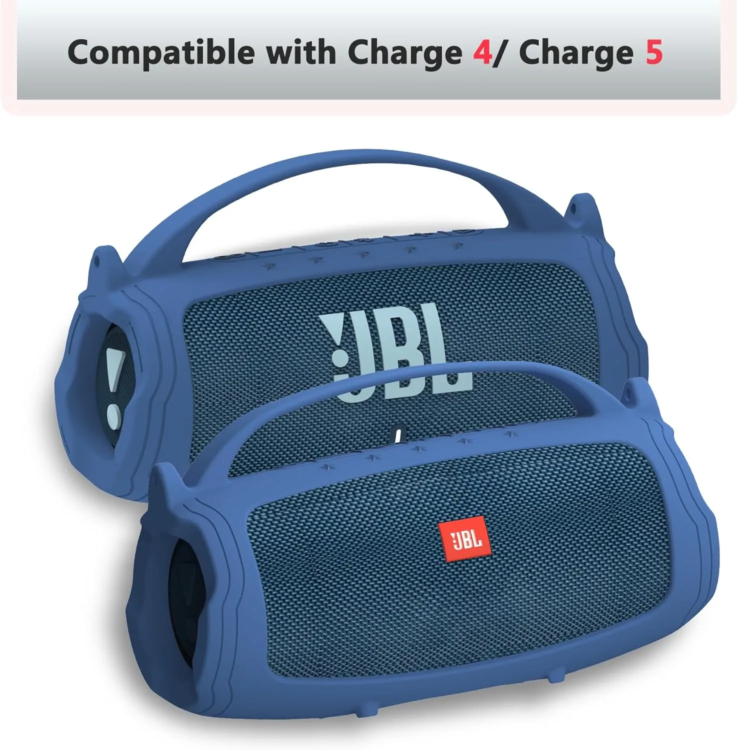 Silicone Cover and Hard Travel Case for JBL Charge 4 / Charge 5 Portable Bluetooth Speaker Accessories (Dark Blue Case, NOT for Wi-Fi Version)