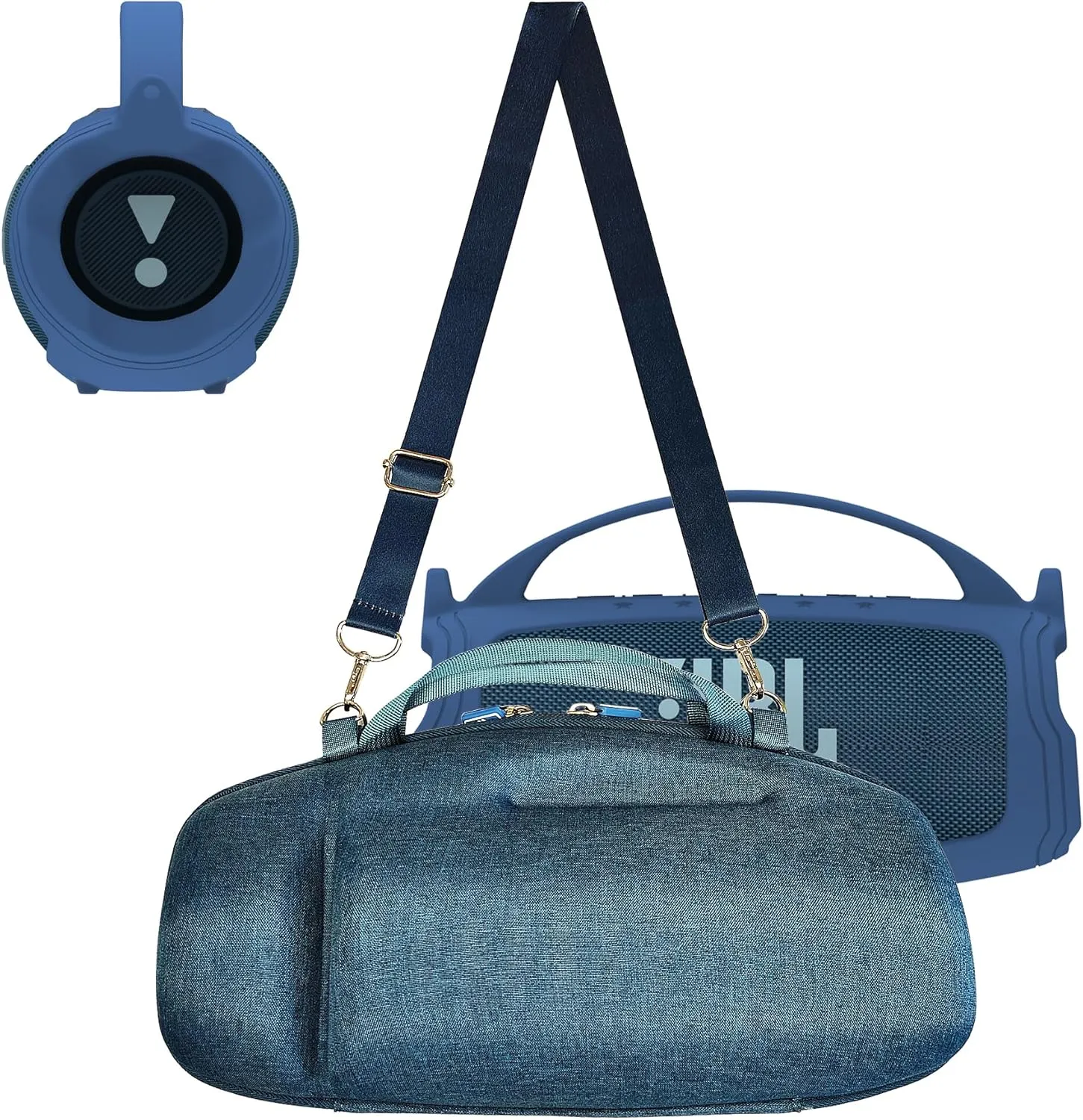 Silicone Cover and Hard Travel Case for JBL Charge 4 / Charge 5 Portable Bluetooth Speaker Accessories (Dark Blue Case, NOT for Wi-Fi Version)