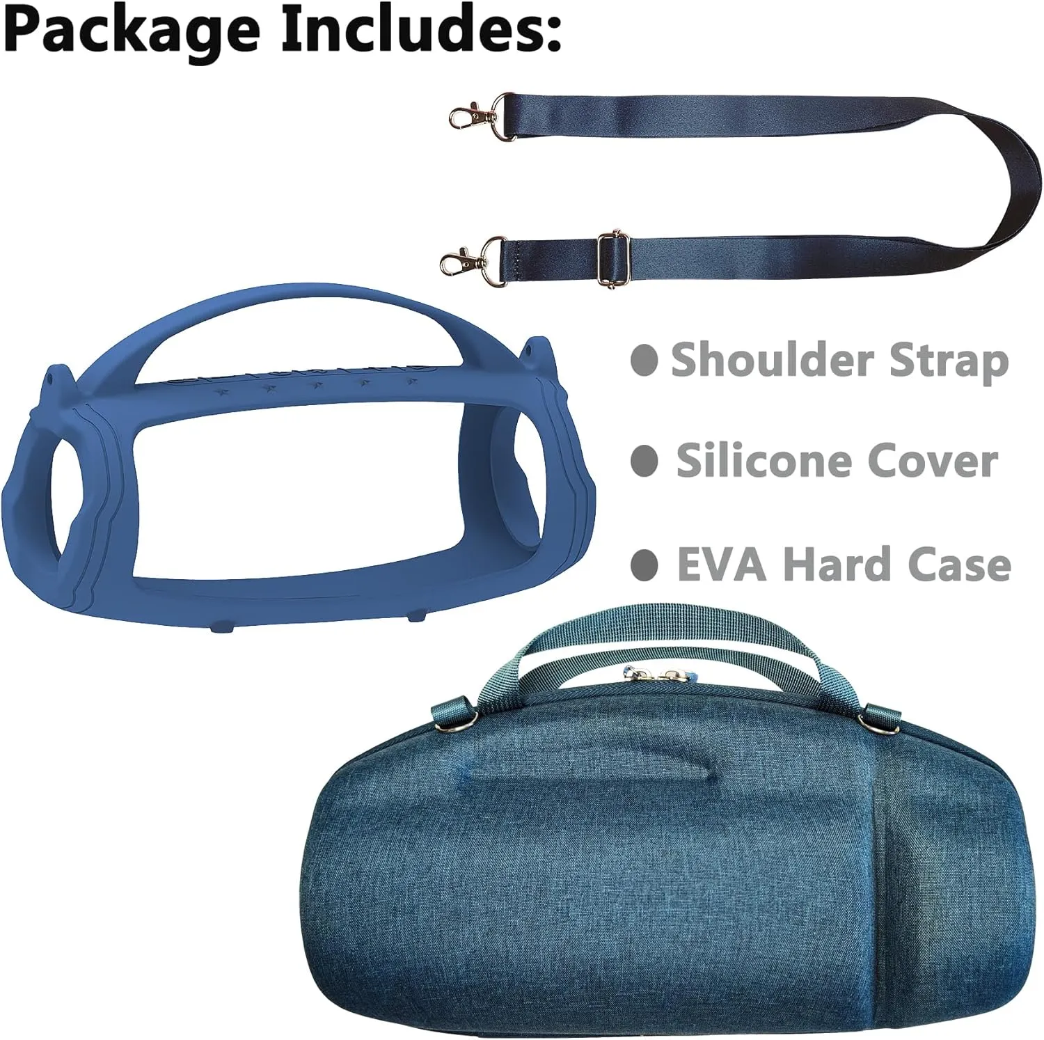 Silicone Cover and Hard Travel Case for JBL Charge 4 / Charge 5 Portable Bluetooth Speaker Accessories (Dark Blue Case, NOT for Wi-Fi Version)