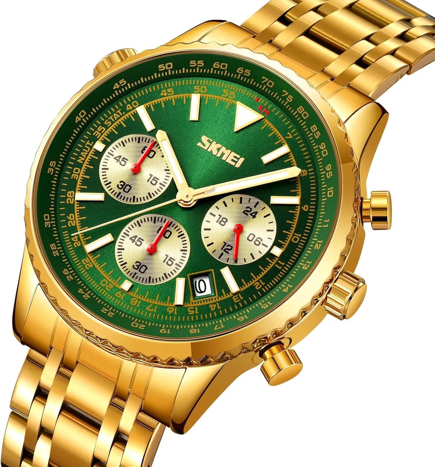 SKMEI Men's Stainless Stell Watch with Analog Quartz Waterproof Stopwatch Stylish Wristwatch