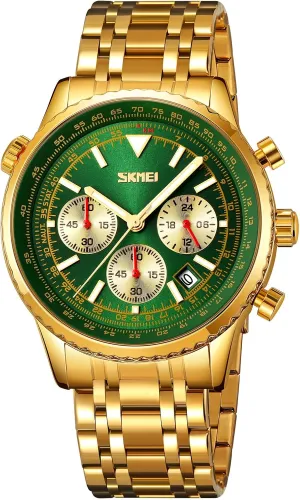 SKMEI Men's Stainless Stell Watch with Analog Quartz Waterproof Stopwatch Stylish Wristwatch