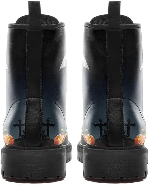 Skull Gothic Combat Boots Punk Rock Winter Shoes Waterproof Lace-Up Ankle Booties Chunky Platform Leather Work Boots for Men & Women