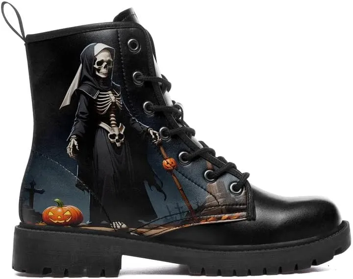 Skull Gothic Combat Boots Punk Rock Winter Shoes Waterproof Lace-Up Ankle Booties Chunky Platform Leather Work Boots for Men & Women