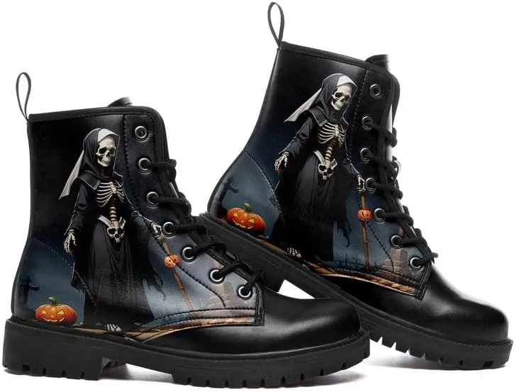 Skull Gothic Combat Boots Punk Rock Winter Shoes Waterproof Lace-Up Ankle Booties Chunky Platform Leather Work Boots for Men & Women