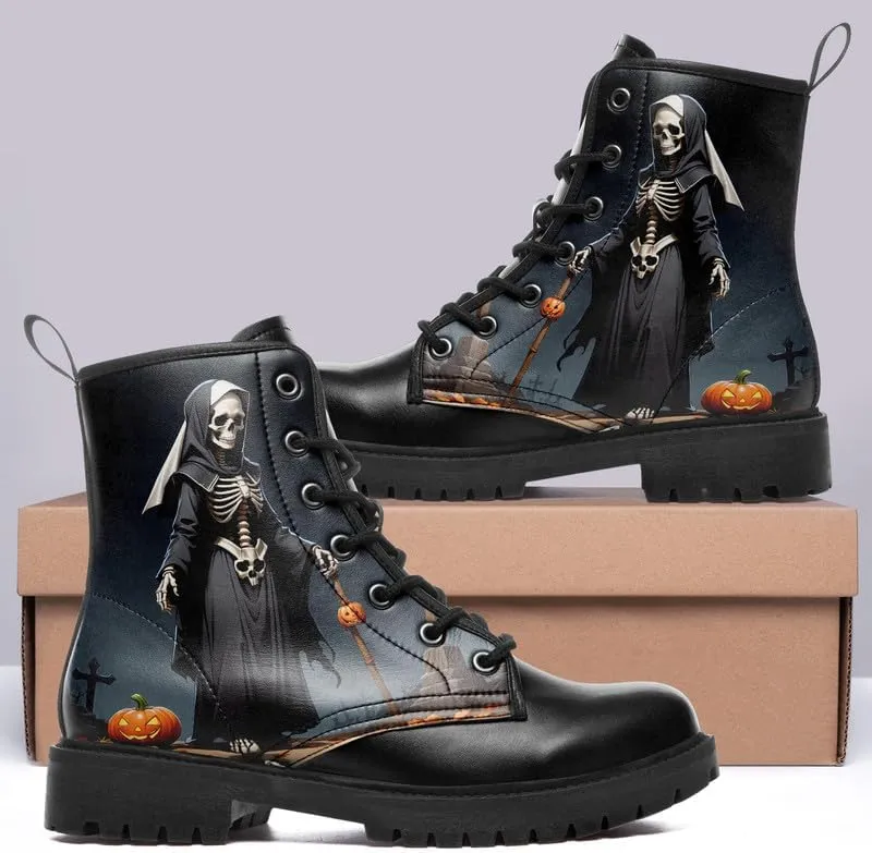 Skull Gothic Combat Boots Punk Rock Winter Shoes Waterproof Lace-Up Ankle Booties Chunky Platform Leather Work Boots for Men & Women