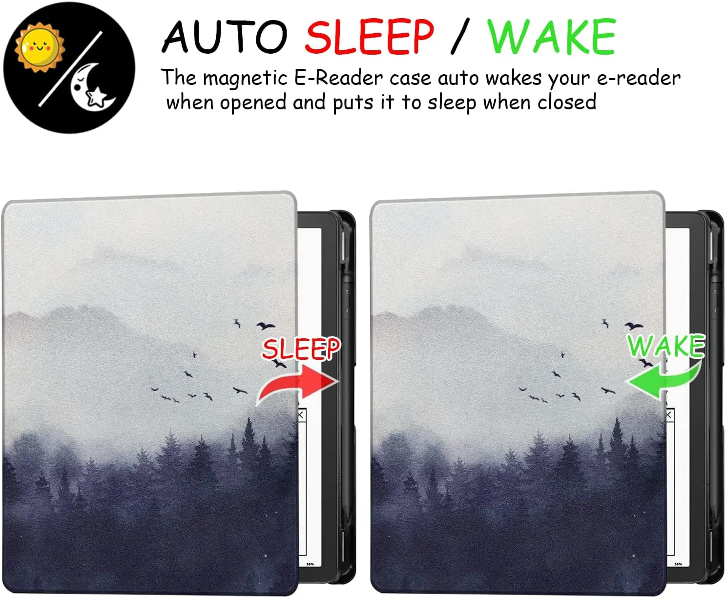 Slimshell Case for 10.2 Inch Kindle Scribe PU Leather Lightweight Cover with Auto Sleep Wake for Kindle Scribe (2022/2024 Released) with Pen Holder (Misty Forest)