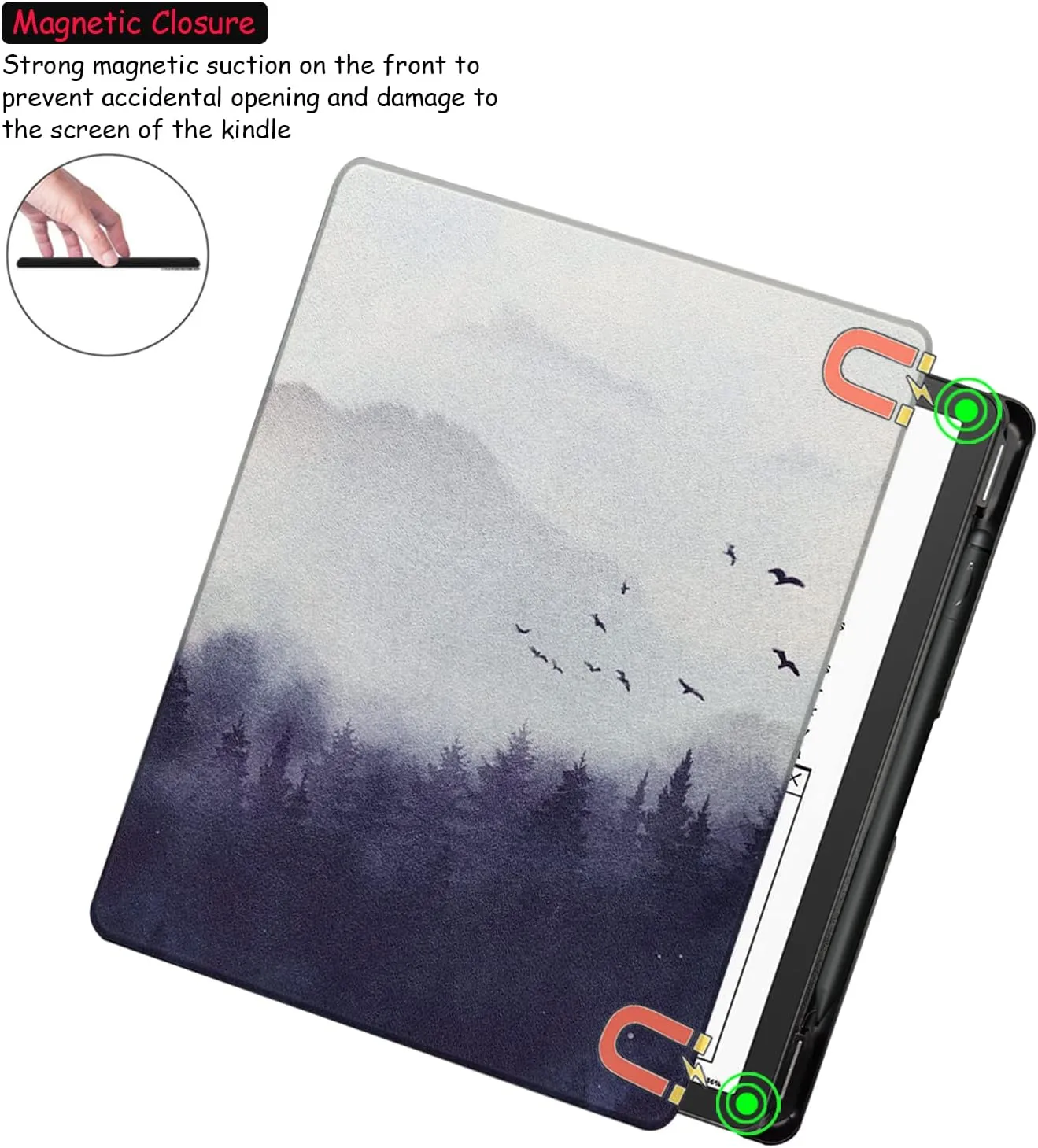 Slimshell Case for 10.2 Inch Kindle Scribe PU Leather Lightweight Cover with Auto Sleep Wake for Kindle Scribe (2022/2024 Released) with Pen Holder (Misty Forest)