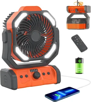 SmartTail Portable Fan 20000mah Rechargeable Camping Fan Battery Power with Led Light Lantern, Remote Control,Timer,Hanging Hook,Desk Fans for Tents Traveling Home Picnic Fishing Beach