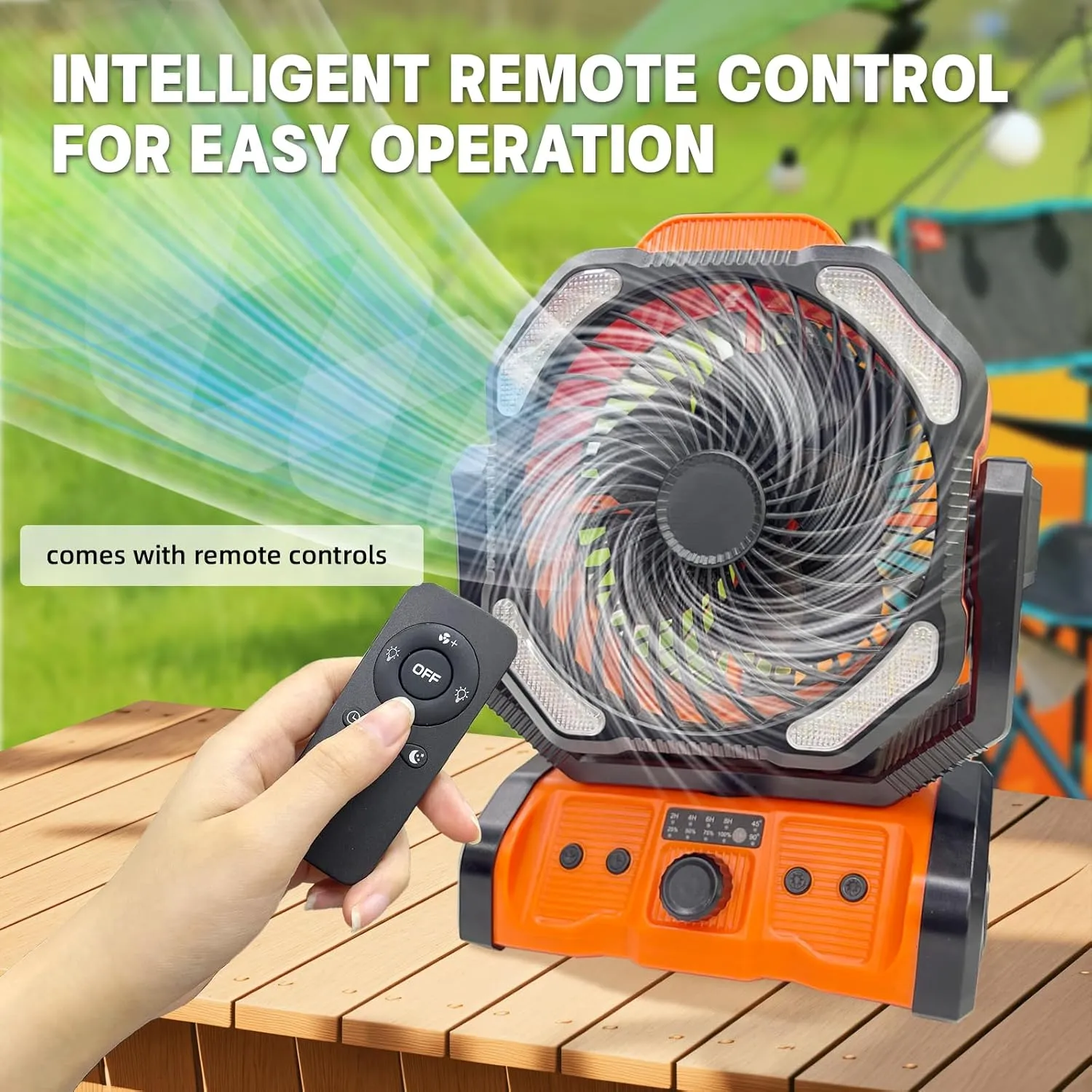 SmartTail Portable Fan 20000mah Rechargeable Camping Fan Battery Power with Led Light Lantern, Remote Control,Timer,Hanging Hook,Desk Fans for Tents Traveling Home Picnic Fishing Beach