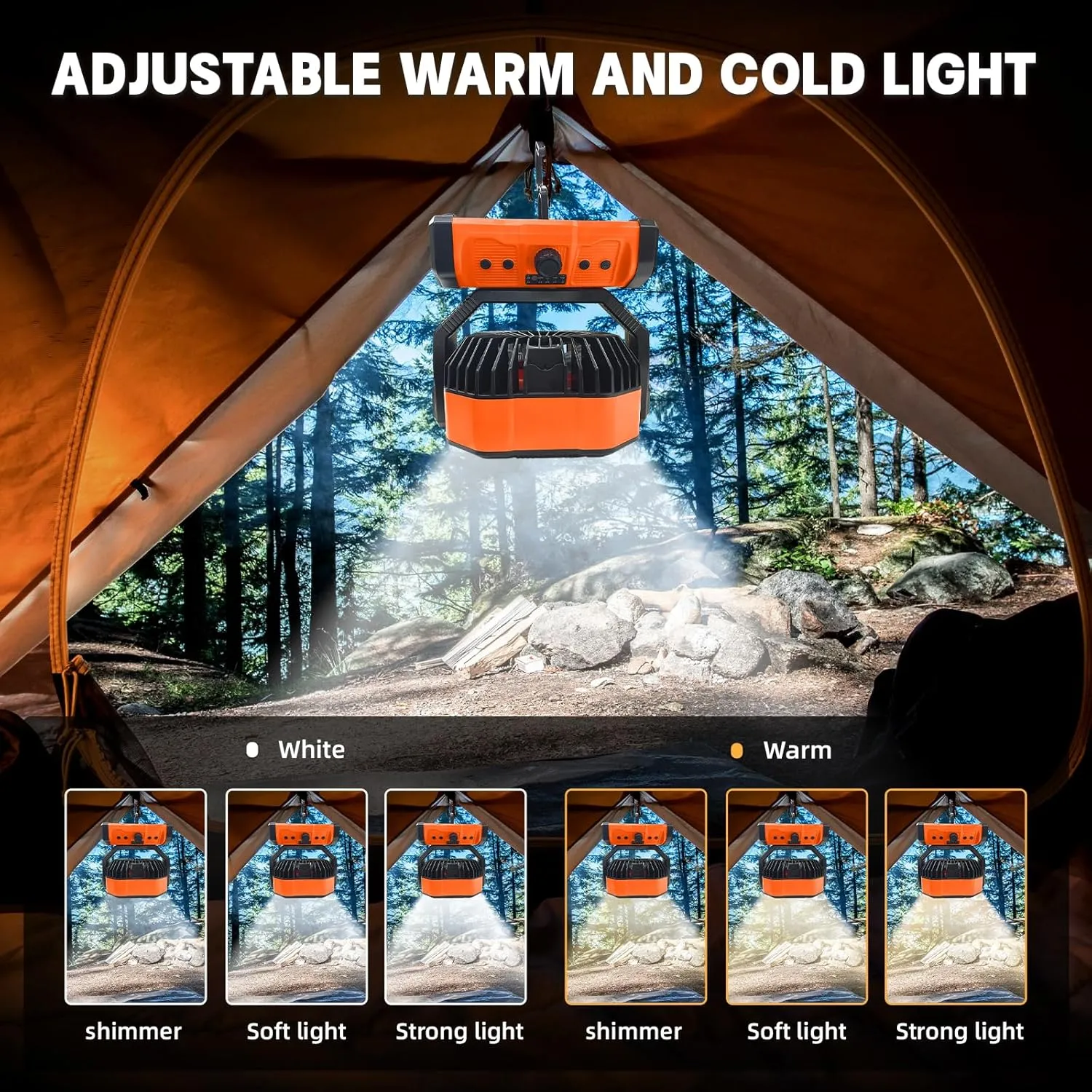 SmartTail Portable Fan 20000mah Rechargeable Camping Fan Battery Power with Led Light Lantern, Remote Control,Timer,Hanging Hook,Desk Fans for Tents Traveling Home Picnic Fishing Beach