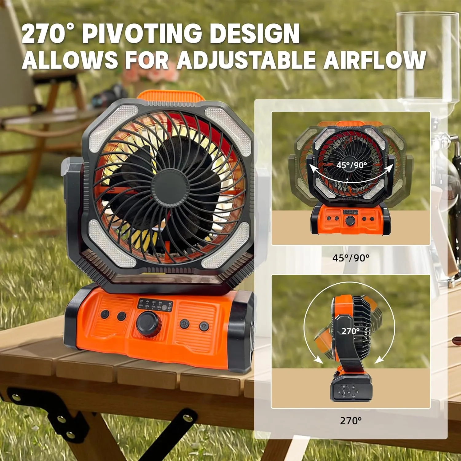SmartTail Portable Fan 20000mah Rechargeable Camping Fan Battery Power with Led Light Lantern, Remote Control,Timer,Hanging Hook,Desk Fans for Tents Traveling Home Picnic Fishing Beach