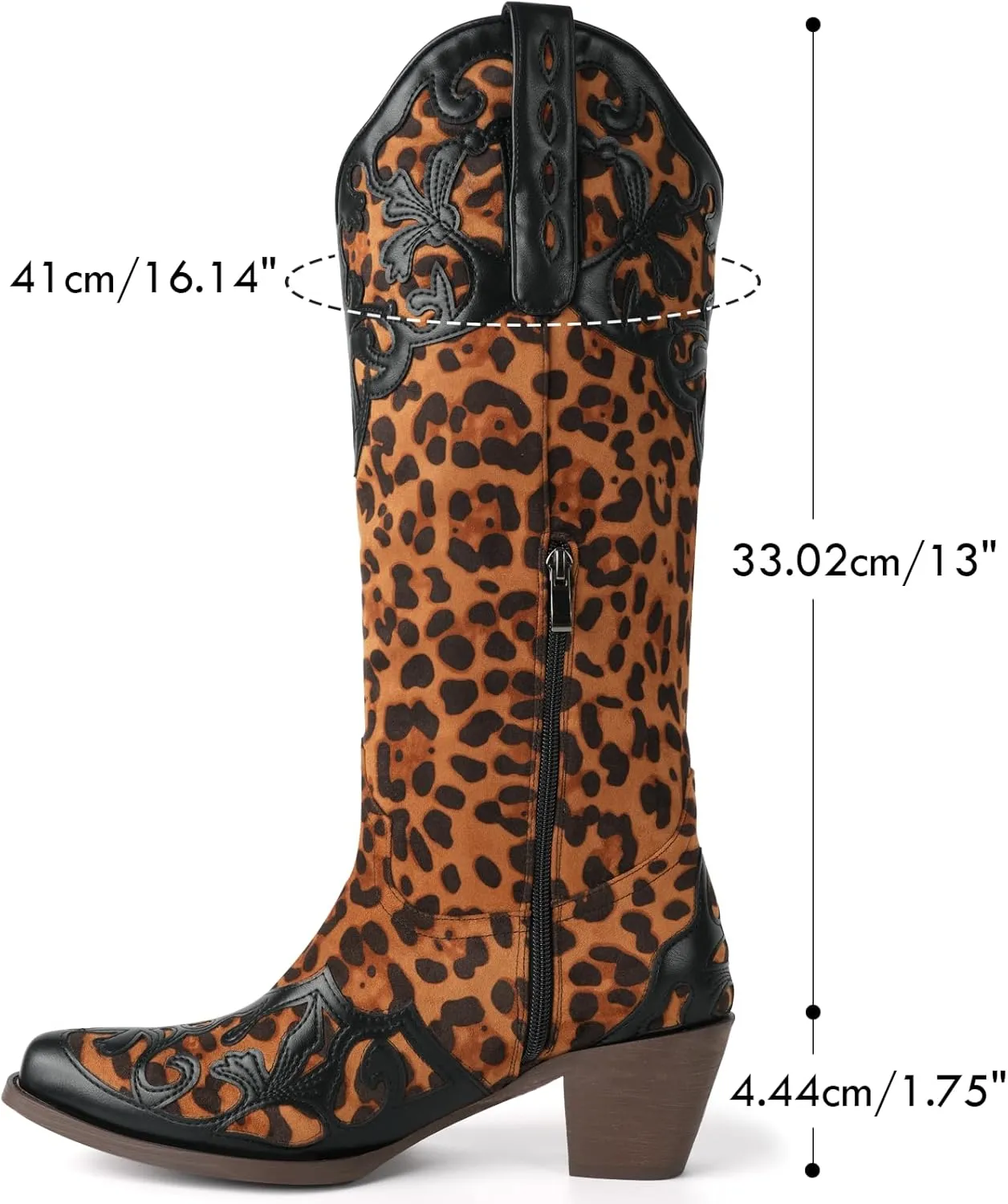 SO SIMPOK Leopard Cowboy Boots for Women Knee High Western Cowgirl Boot Pointed Toe Wide Calf Slouchy Boots Suede Chunky Heel Leopard Shoes