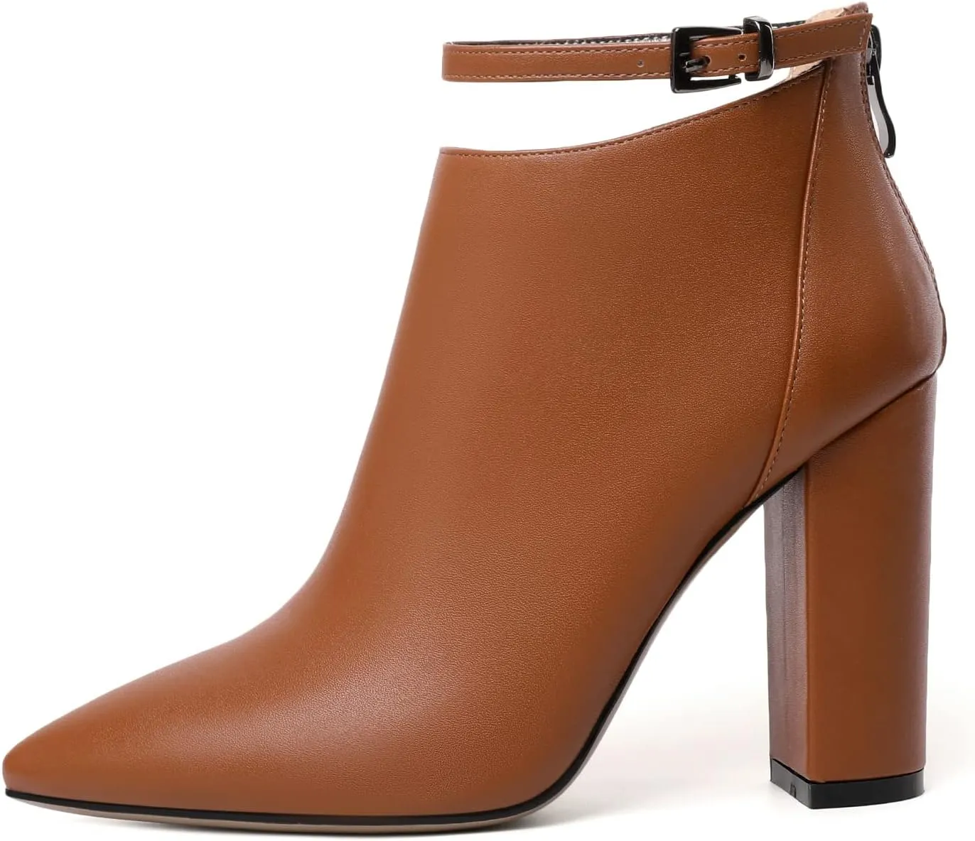 Soireelady Women Ankle Boots Pointed Toe Block Heel Ankle Booties Chunky High Heel Ankle Boots Classic Ankle Booties with Zipper Comfortable Adjustable Strap Ankle Boots