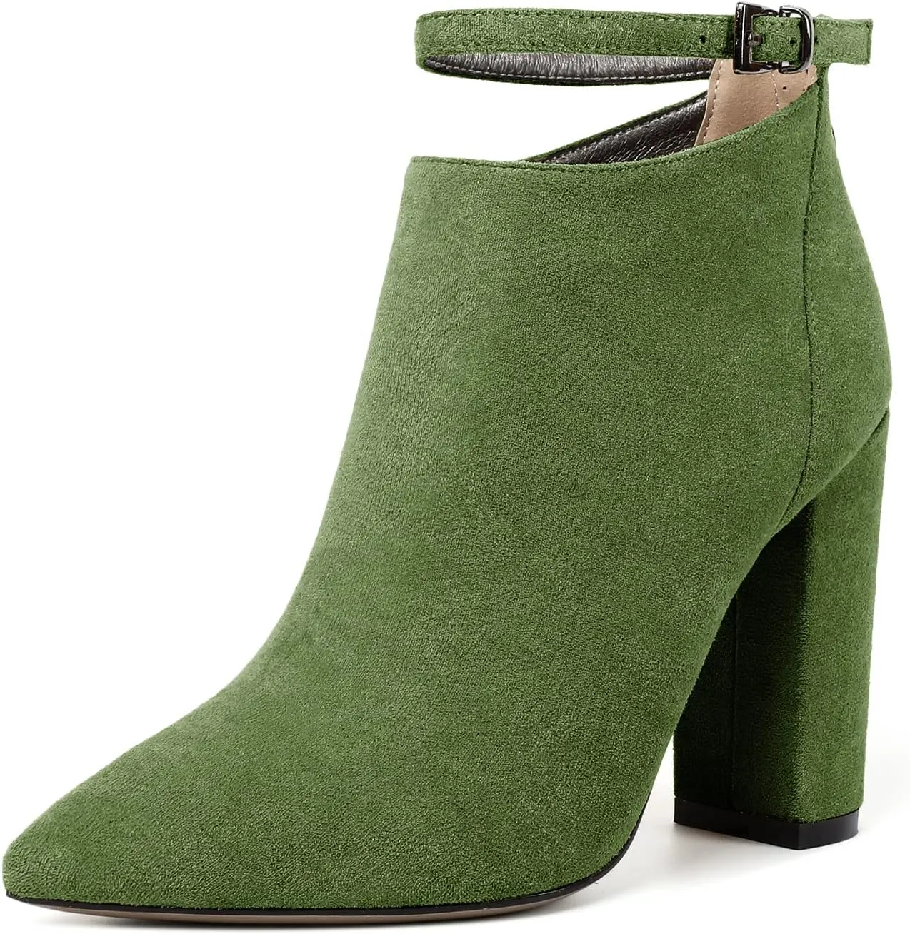 Soireelady Women Ankle Boots Pointed Toe Block Heel Ankle Booties Chunky High Heel Ankle Boots Classic Ankle Booties with Zipper Comfortable Adjustable Strap Ankle Boots
