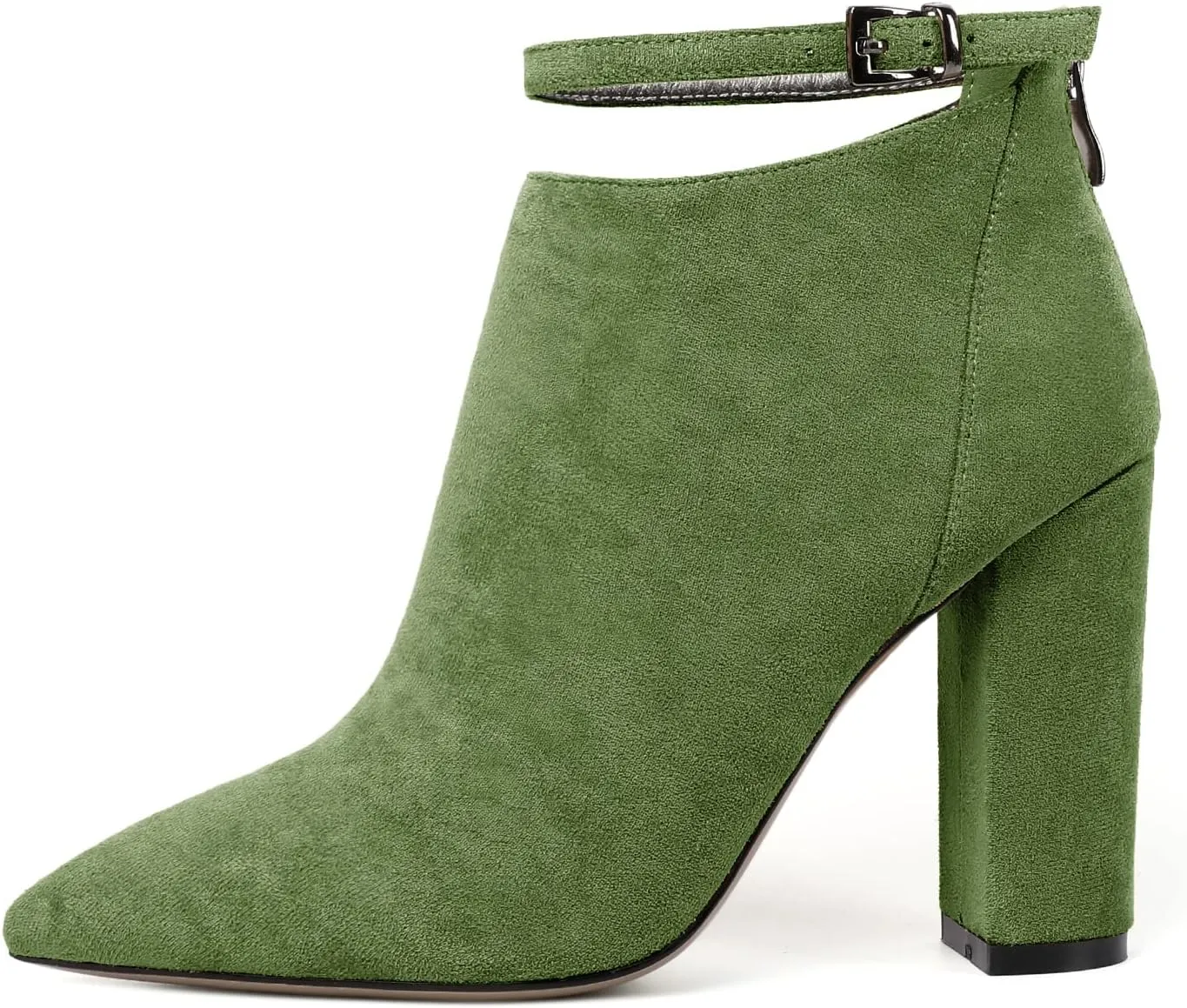Soireelady Women Ankle Boots Pointed Toe Block Heel Ankle Booties Chunky High Heel Ankle Boots Classic Ankle Booties with Zipper Comfortable Adjustable Strap Ankle Boots