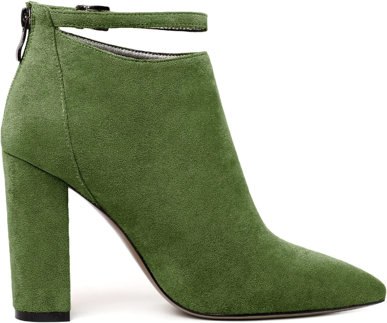 Soireelady Women Ankle Boots Pointed Toe Block Heel Ankle Booties Chunky High Heel Ankle Boots Classic Ankle Booties with Zipper Comfortable Adjustable Strap Ankle Boots